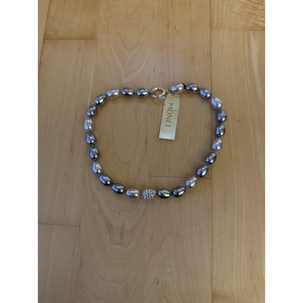 Monet Silver and Black Beaded Necklace